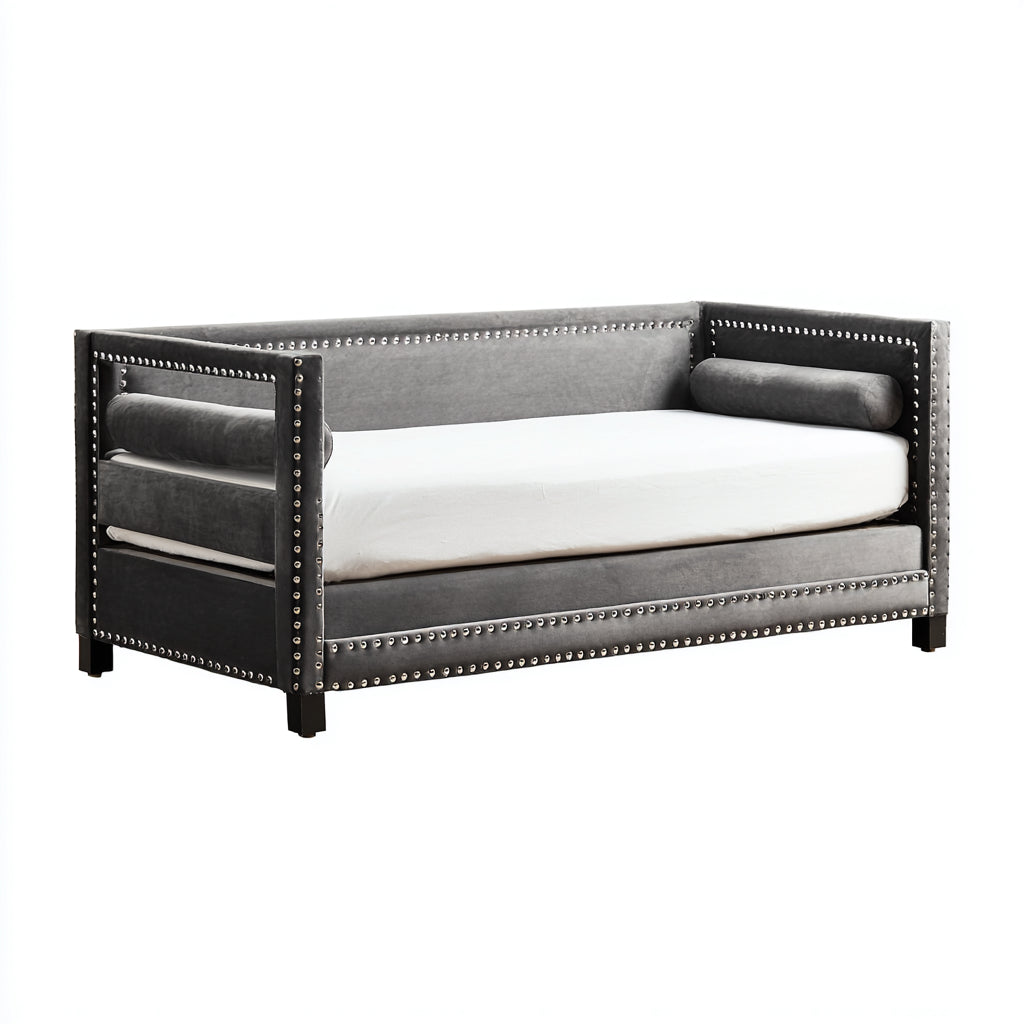 Divano letto imbottito in velluto 190x90x85 cm - grigio - adatto alla camera da letto - design moderno