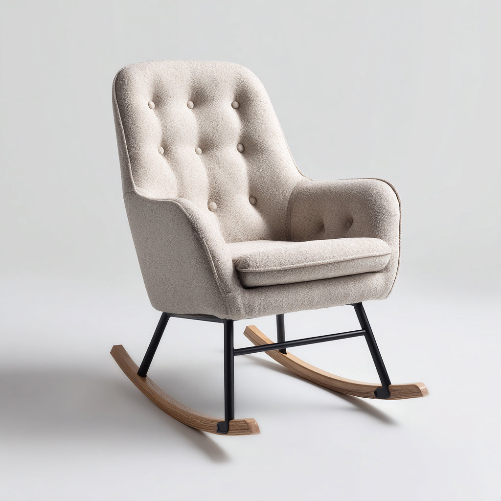 Sedia a dondolo imbottita in tessuto strutturato 89x79x94 cm - beige chiaro - stile contemporaneo per soggiorno e relax