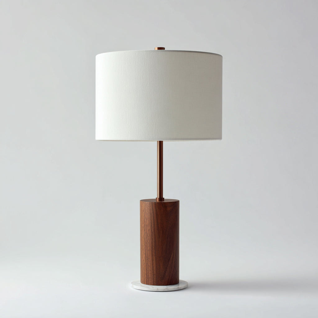 Lampada da tavolo in legno e tessuto 30x30x55 cm - bianco - marrone - design moderno per illuminazione interna