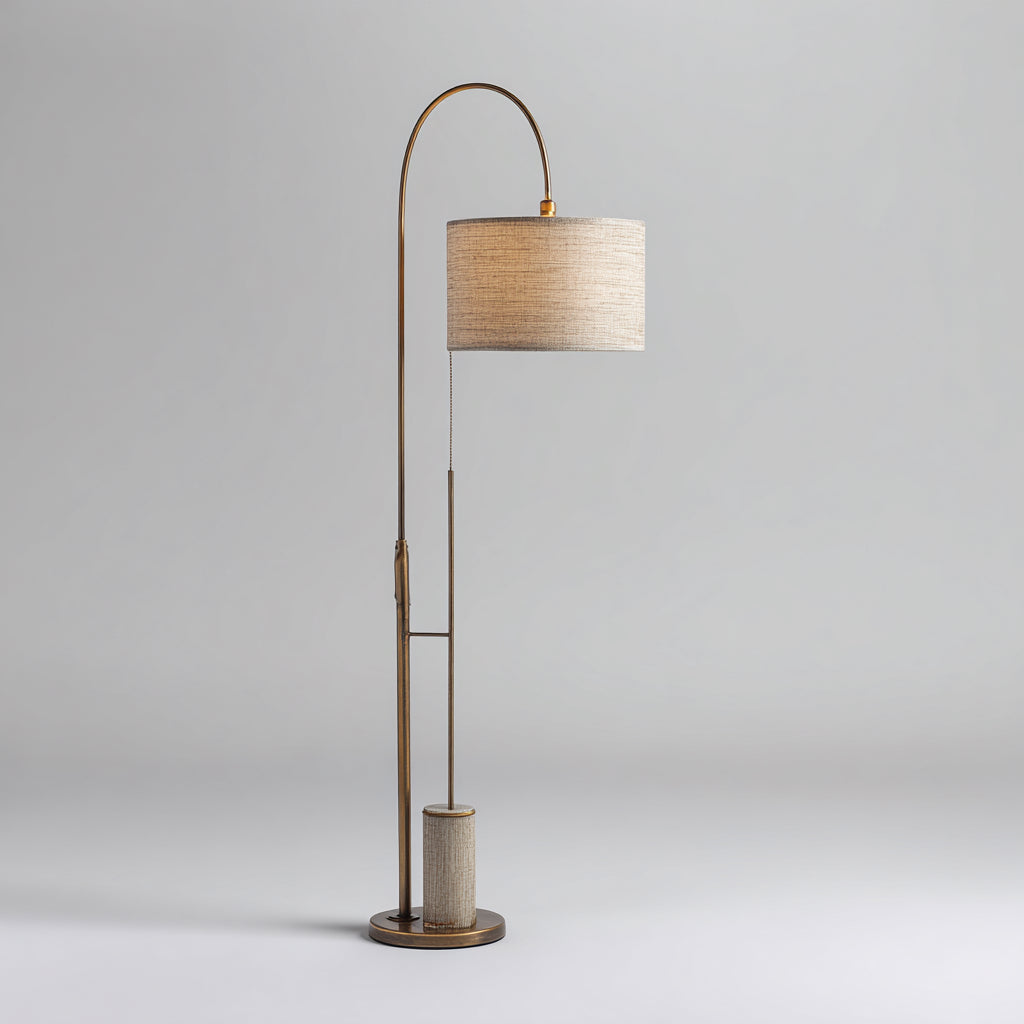 Lampada da terra ad arco in metallo e tessuto 35x35x170 cm - beige - ottone - per soggiorno e zona lettura - stile contemporaneo