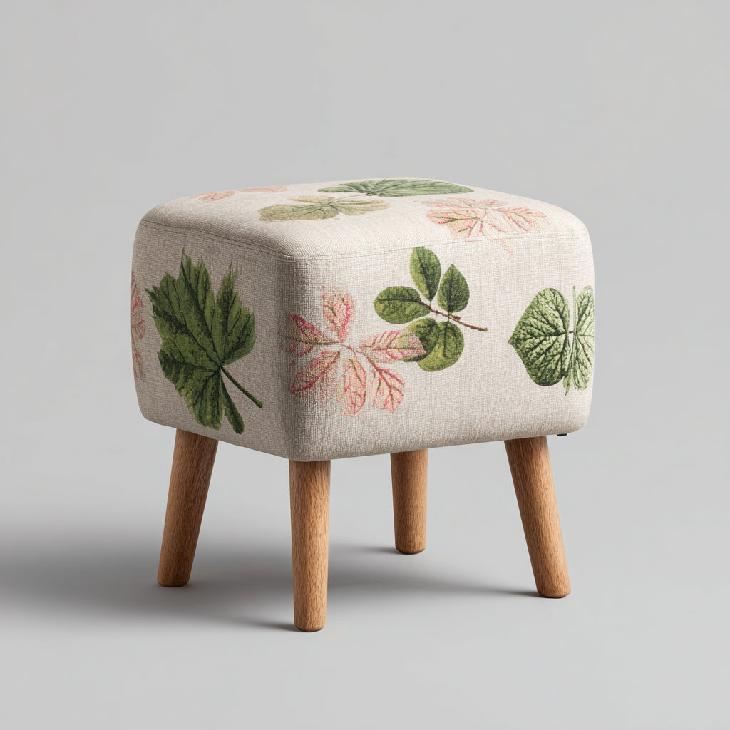 Pouf in tessuto stampato 40x40x48 cm - beige-verde - stile naturale per soggiorno