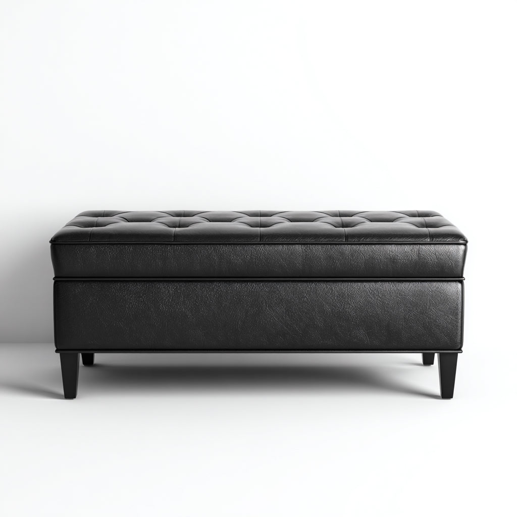 Panca per letto imbottita in pelle vera 120x40x45 cm - nero - design moderno