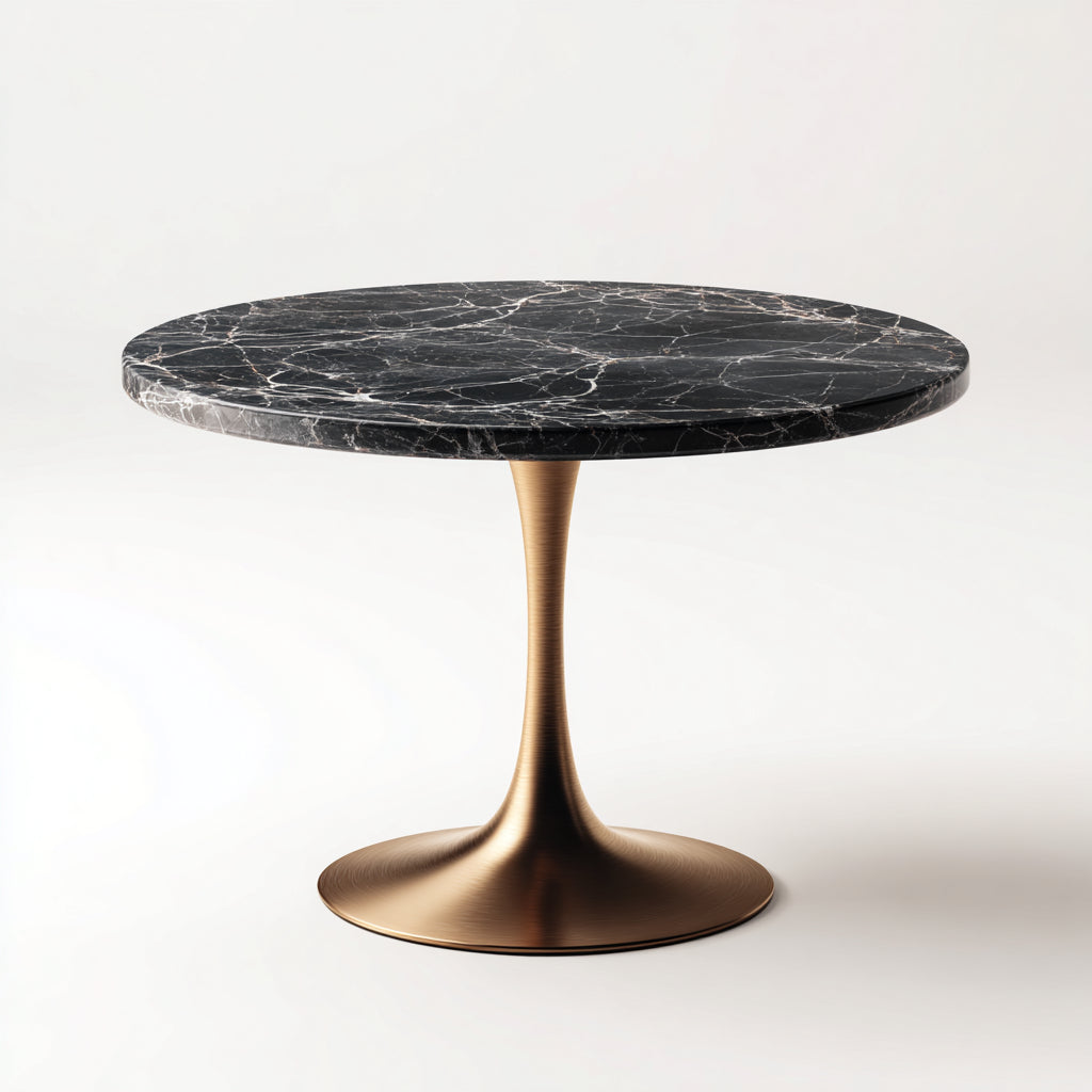 Tavolo da pranzo rotondo in marmo e metallo 100x100x75 cm - colore nero e oro - adatto per ristorante - design contemporaneo