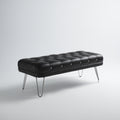 Panca per letto imbottita in pelle vera 120x40x45 cm - nero - argento - design moderno