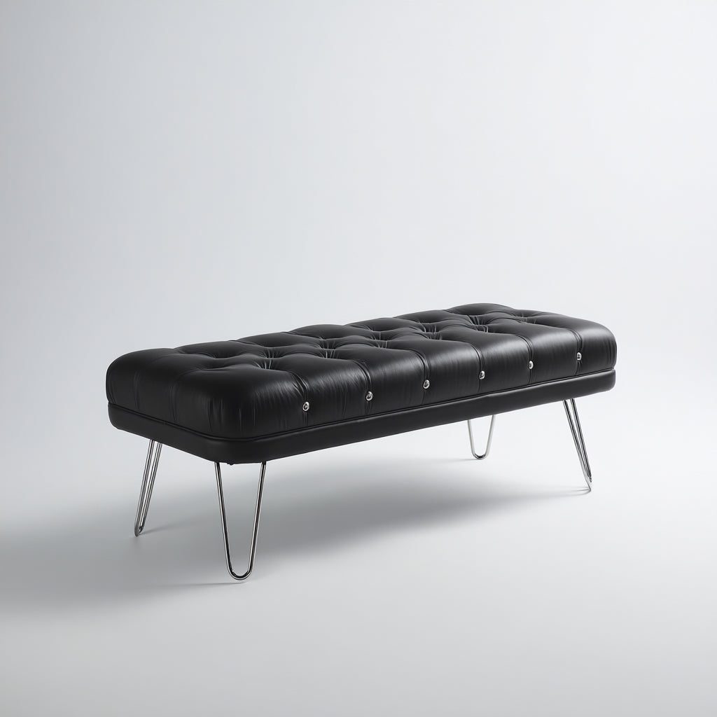 Panca per letto imbottita in pelle vera 120x40x45 cm - nero - argento - design moderno