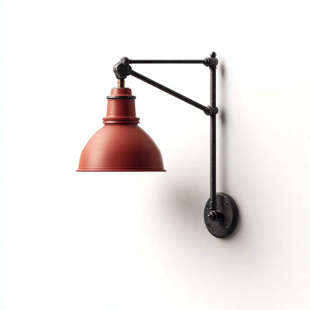 Applique da parete in metallo 45x20x35 cm - rosso nero - stile industriale - illuminazione direzionabile per interni