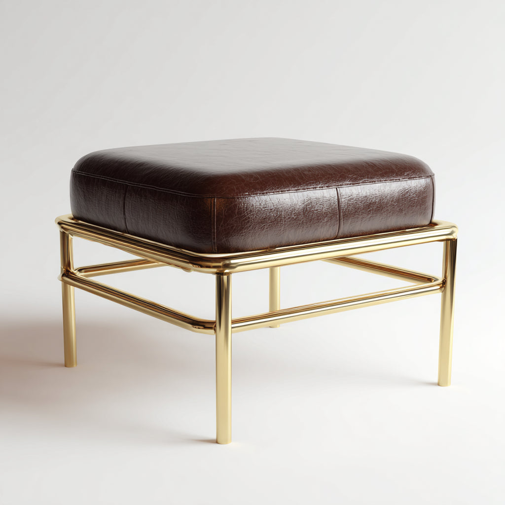 Pouf in pelle 45x45x49 cm - marrone-oro - design elegante per soggiorno