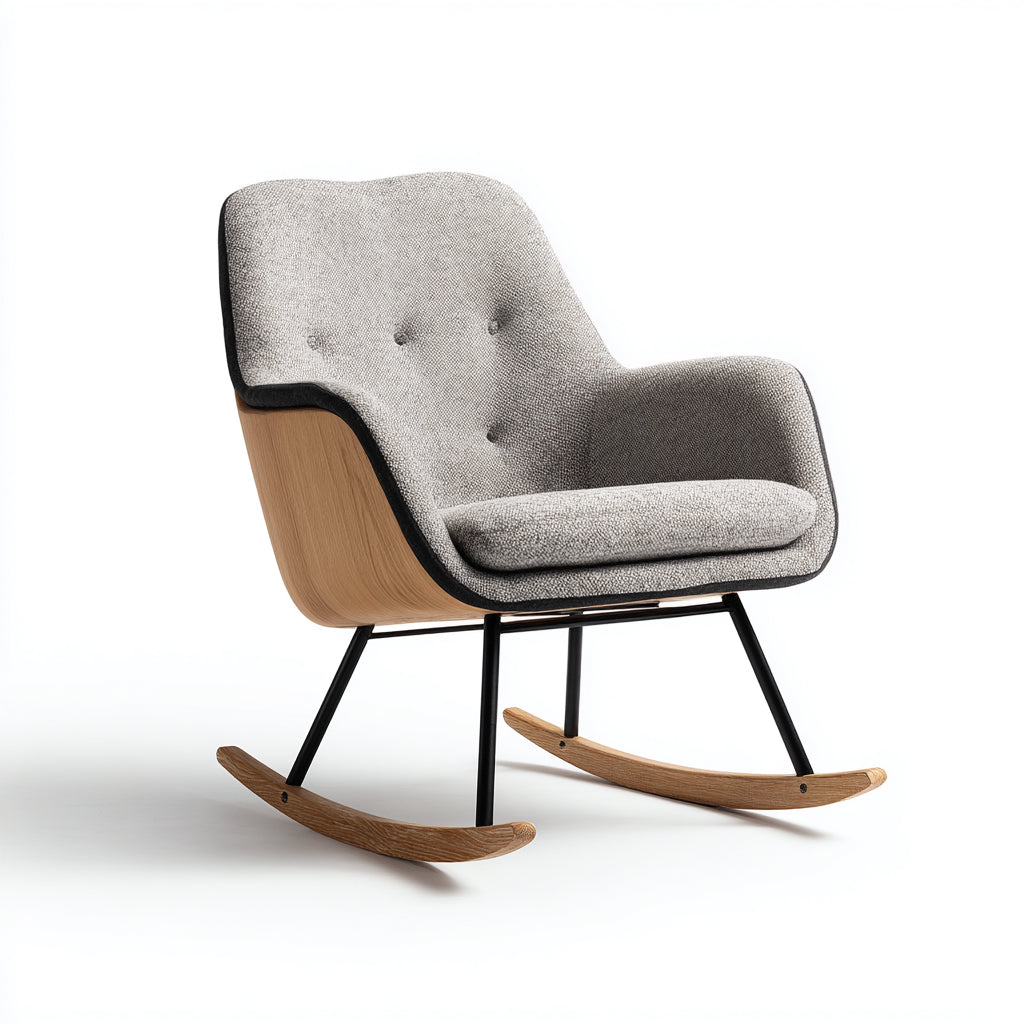 Sedia a dondolo imbottita in tessuto strutturato 90x80x95 cm - grigio chiaro - stile contemporaneo per soggiorno e relax