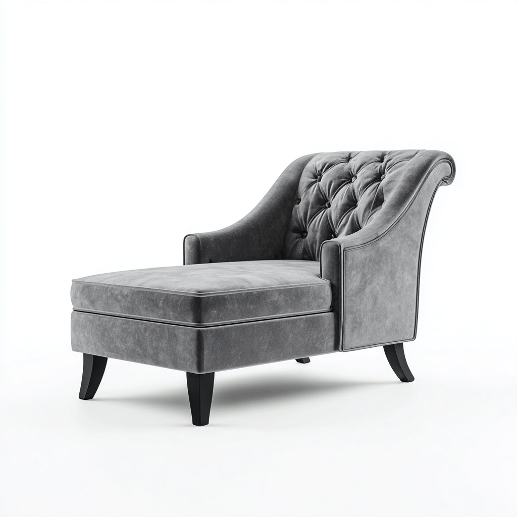 Chaise longue imbottita in velluto 170x80x84 cm - grigio - stile classico per soggiorno