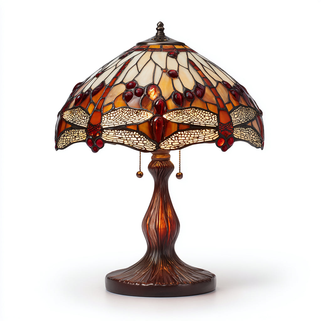 Lampada da tavolo in vetro e metallo 22x22x38 cm - crema - ambra - rosso - stile Tiffany per illuminazione interna