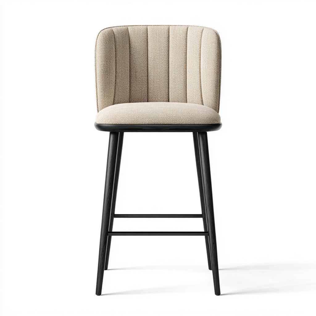 Sgabello da bar rivestimento in tessuto imbottito 46x42x75 cm - beige - nero - design moderno per ristorante