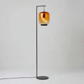 Lampada da terra in metallo e vetro 28x28x160 cm - nero - ambra - per soggiorno e studio - design moderno