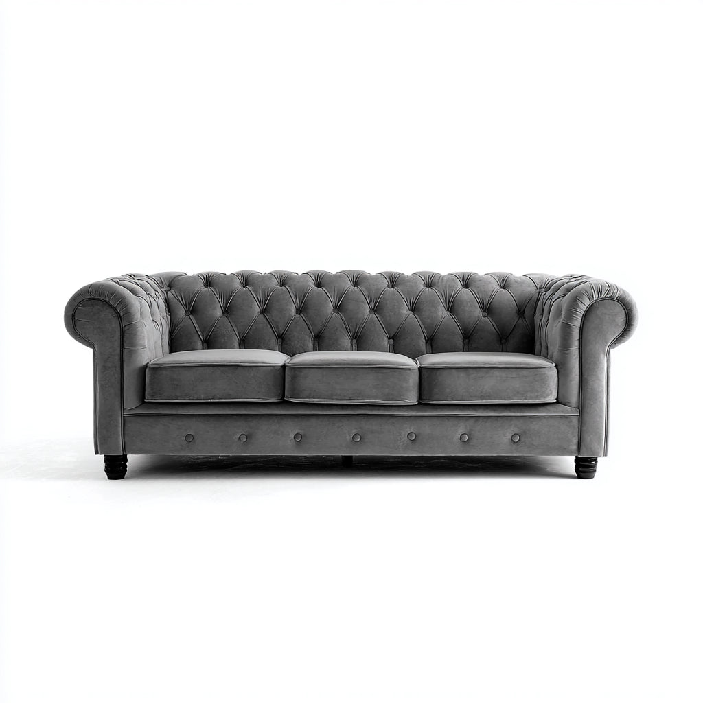 Divano lineare imbottito in velluto 210x95x80 cm - grigio scuro - stile chesterfield per soggiorno
