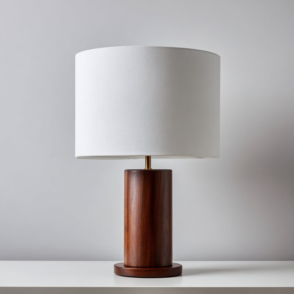 Lampada da tavolo in legno e tessuto 30x30x55 cm - bianco - marrone - design moderno per illuminazione interna