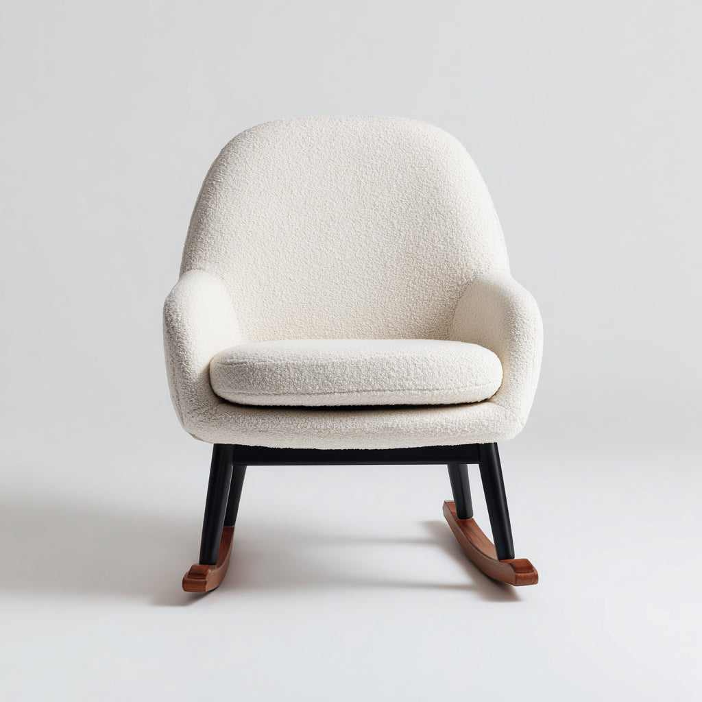 Sedia a dondolo imbottita in tessuto bouclé 87x77x90 cm - bianco crema - design moderno per soggiorno e relax