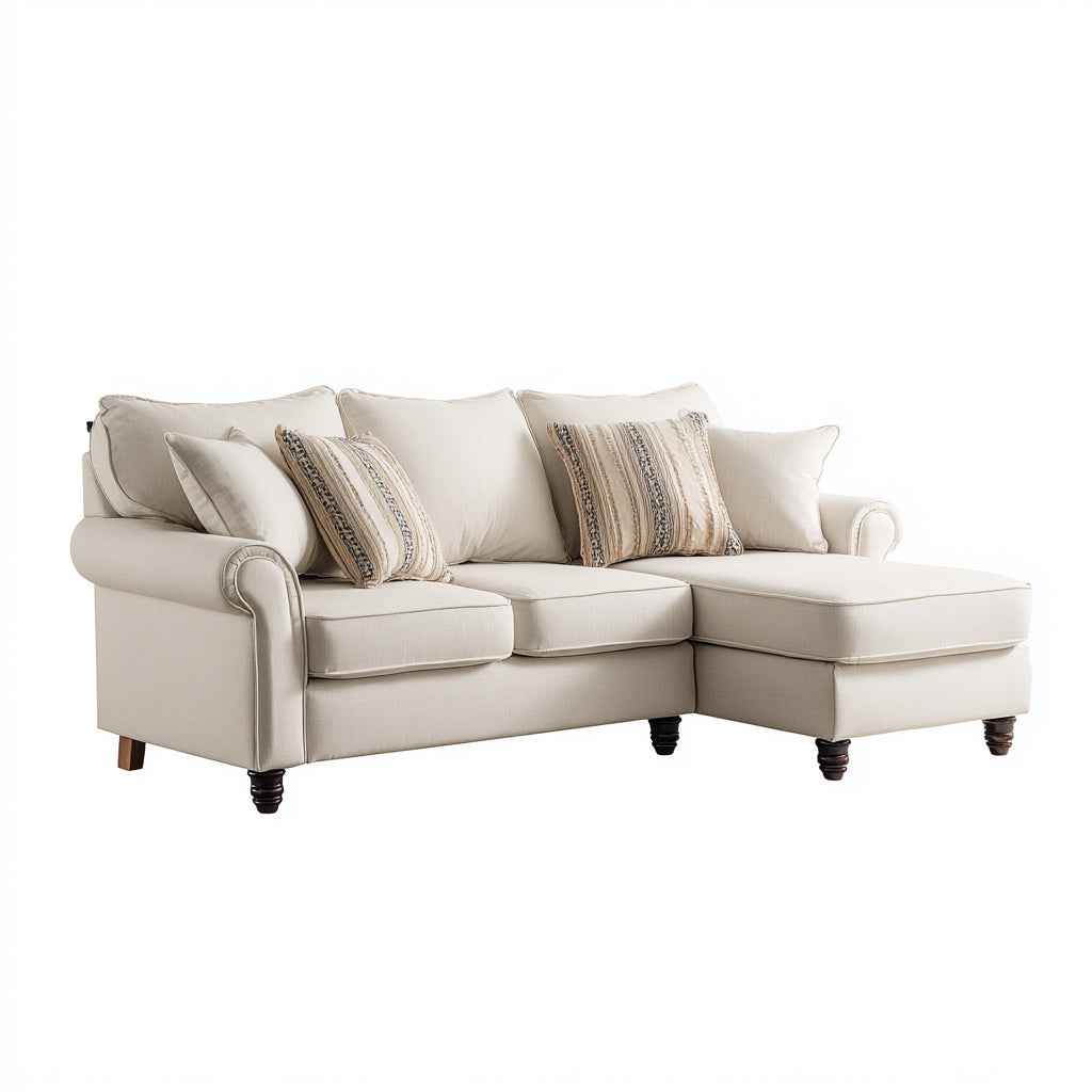Divano angolare in tessuto 270x160x86 cm - crema - design classico per soggiorno