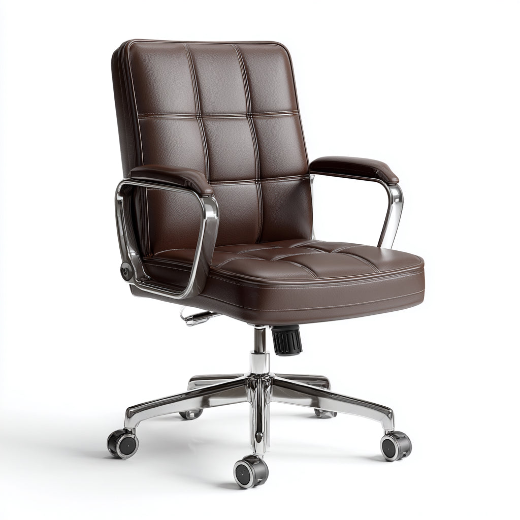 Sedia da ufficio imbottita in similpelle 65x63x108 cm - marrone - design moderno elegante stile business per ufficio e studio