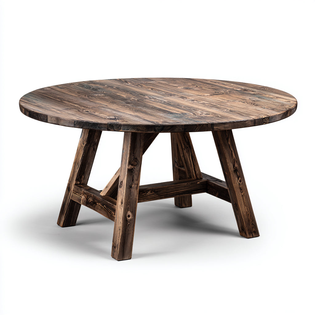 Tavolo da pranzo rotondo in legno massello 120x120x75 cm - colore marrone - adatto per ristorante - stile rustico