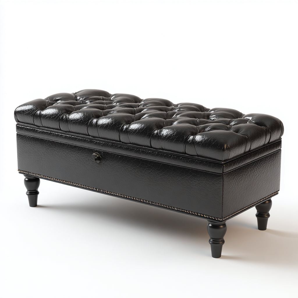 Panca per letto imbottita in pelle vera 110x40x45 cm - nero - design classico