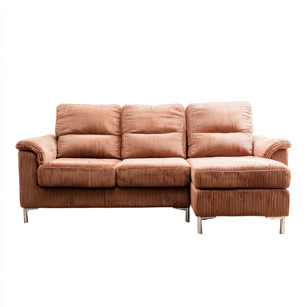 Divano angolare in tessuto a coste 250x155x88 cm - marrone - design classico per soggiorno