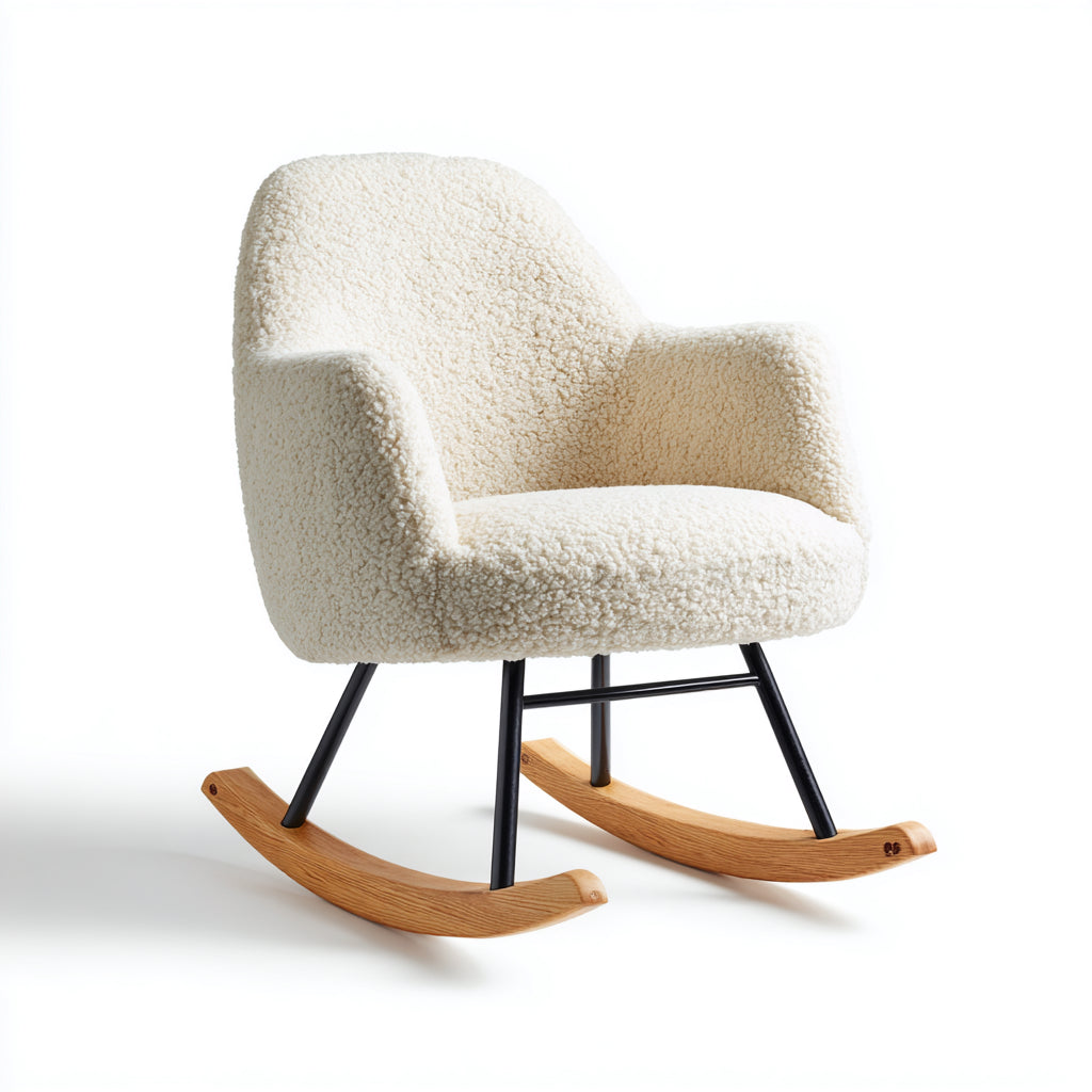Sedia a dondolo imbottita in tessuto bouclé 86x76x91 cm - bianco crema - design moderno per soggiorno e relax