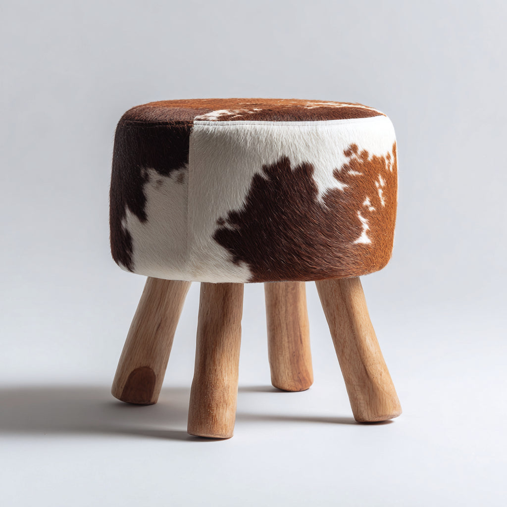 Pouf in tessuto effetto pelo 40x40x50 cm - bianco-marrone - stile naturale per soggiorno