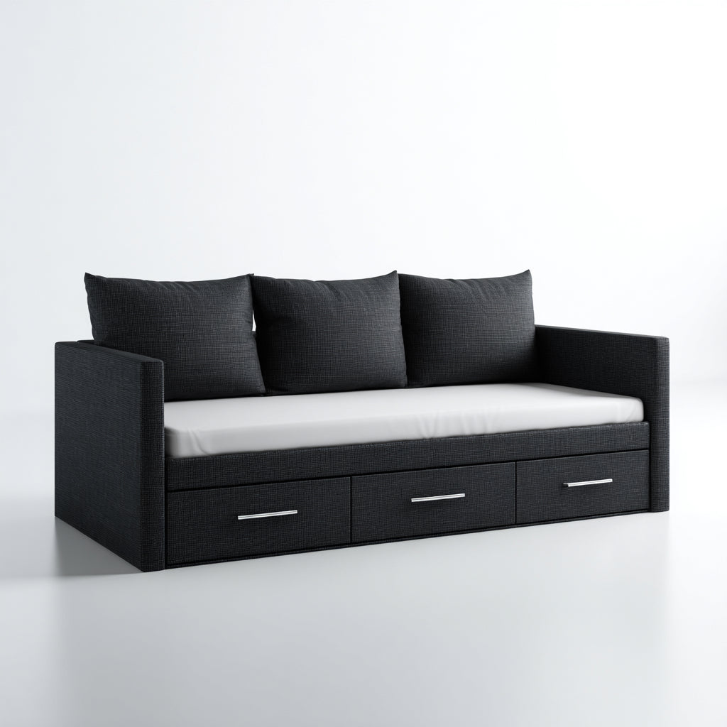 Divano letto imbottito in tessuto 200x90x80 cm - nero - adatto alla camera da letto - design moderno