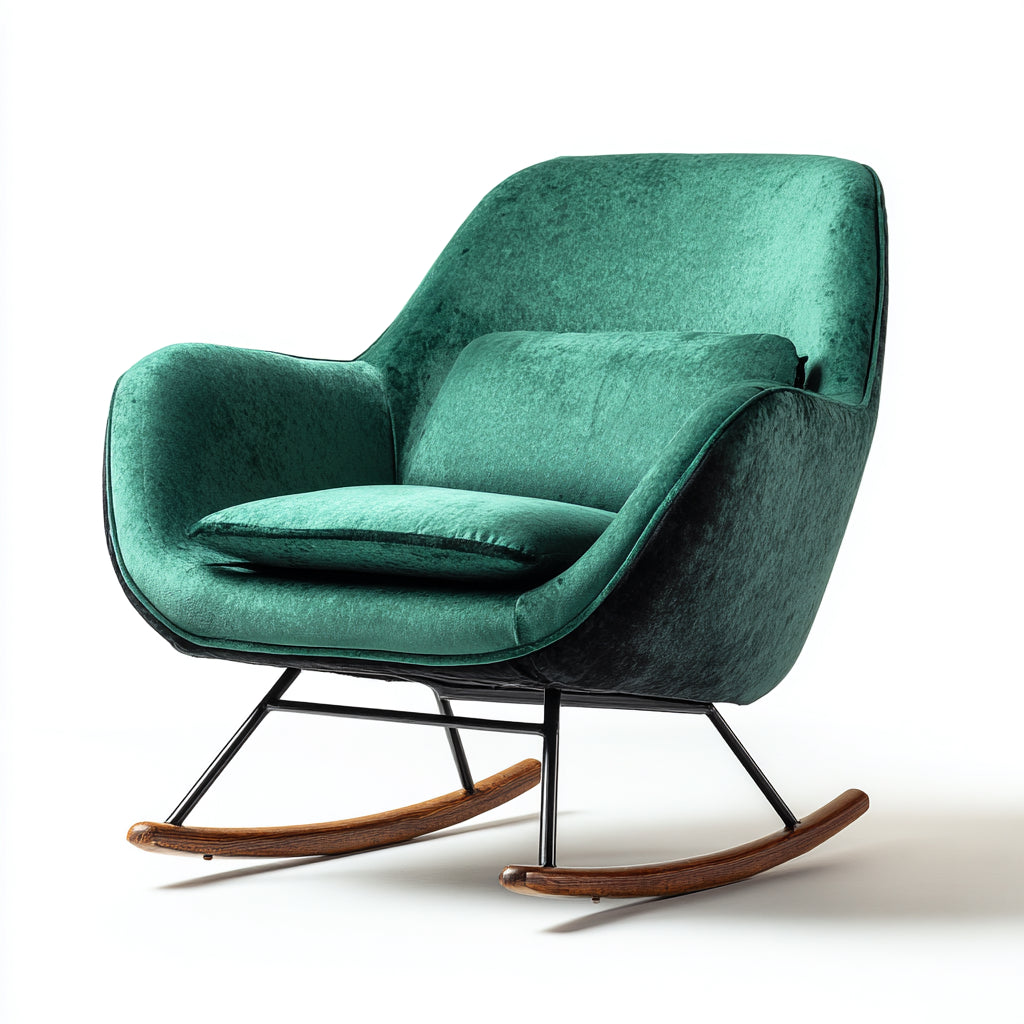 Sedia a dondolo imbottita in velluto 89x79x92 cm - verde scuro - stile contemporaneo per soggiorno e relax